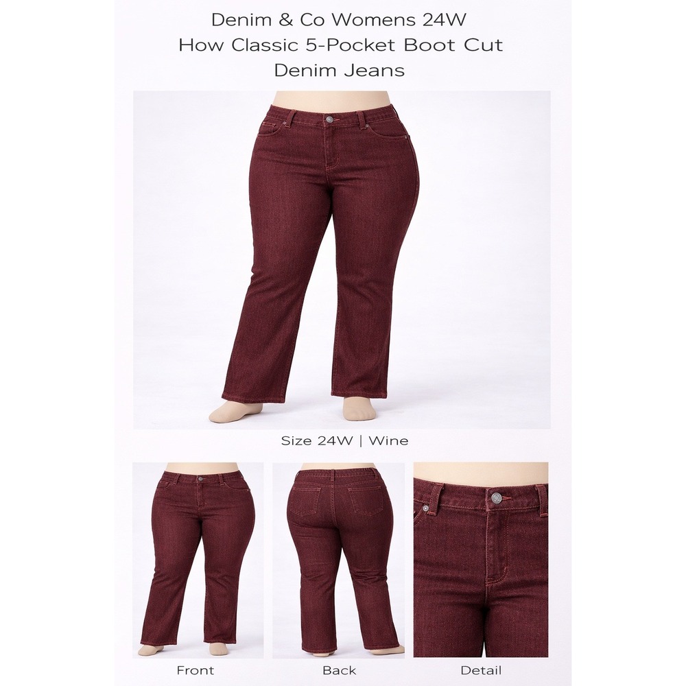 Denim & Co Womens 24W How Classic 5-Pocket Boot Cut‎ Wine Stretch Jeans A236209